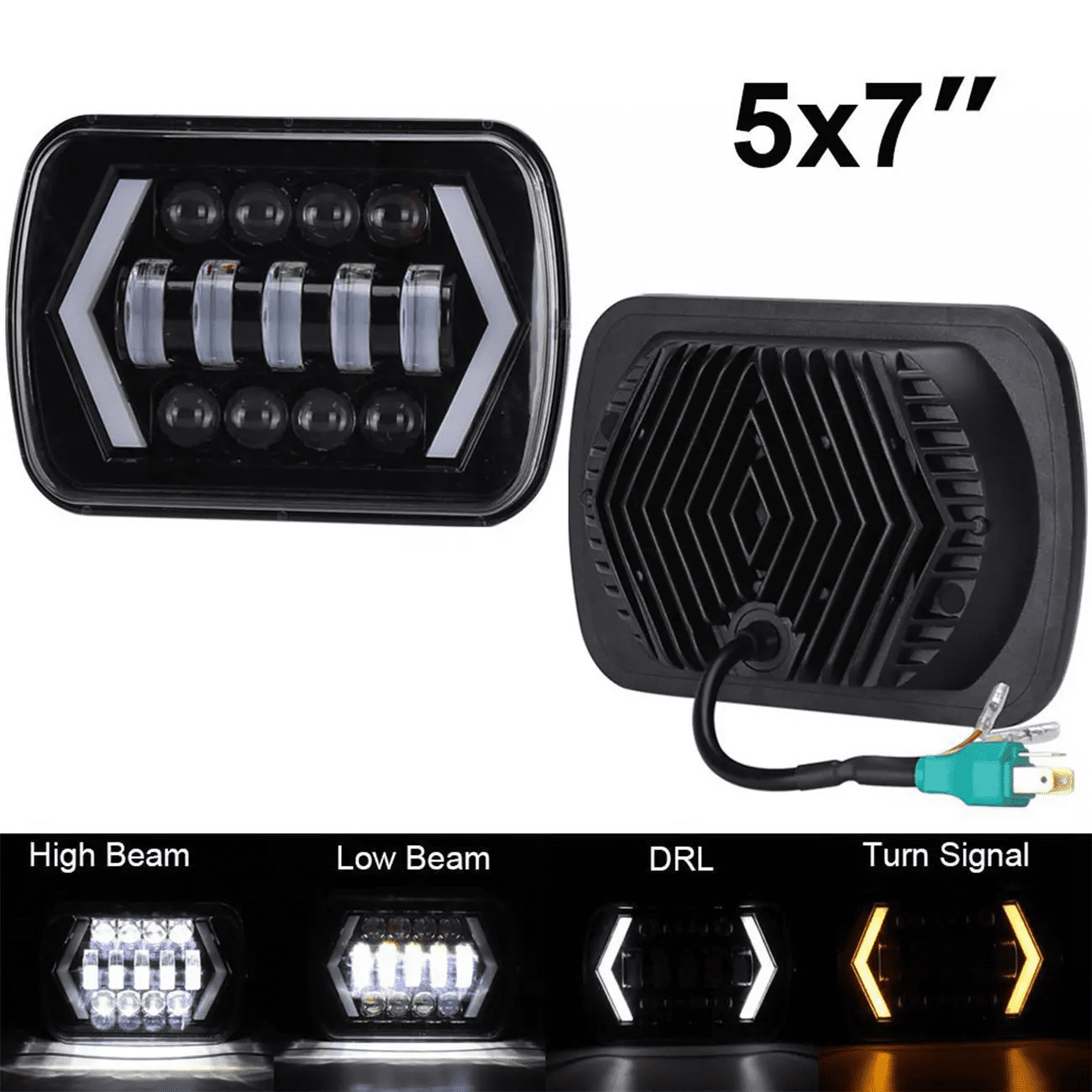 For Ford E-150 E-250 E-350 Econoline 2Pcs 5x7" 7x6" LED High Low Beam Headlights