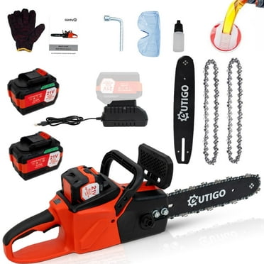Cordless Electric Chainsaw 12 Inch 2* 21 V Brushless Bettery Chainsaw with 2 Chains and 1 Guide Bars, 2 Batteries. Chain Saw for Pruning Trees Trimming Branches Wood Cutting