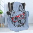 thumbnail image 4 of Yorkie Soft Flannel Fleece Throw Blanket, Yorkshire Terrier Portrait Red Nerd Glasses Tainted Backdrop Animal, Cozy Plush for Indoor and Outdoor Use, 60" x 80", Pale Blue Grey Vermilion, by Ambesonne, 4 of 5