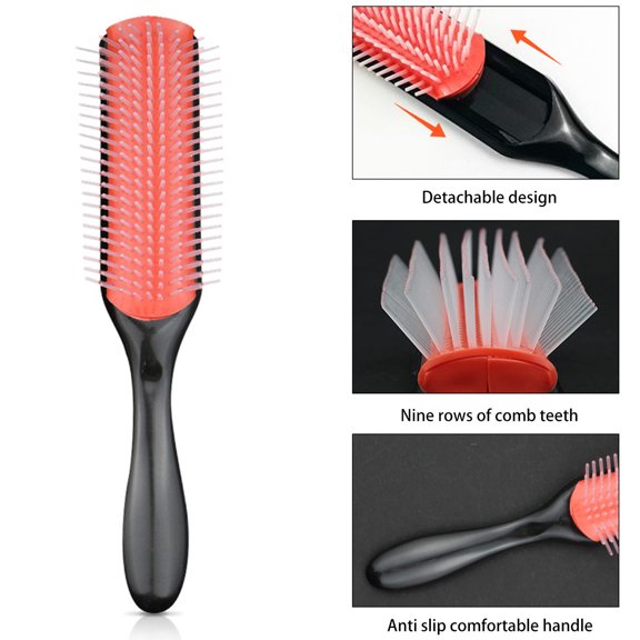 Fznkrag Hair Brush for Natural Curly Hair Black 9 Row Styling Travel Nylon Bristle Wet Mini Small Shower Wavy Drying Plastic Comb. Woman Man Gifts