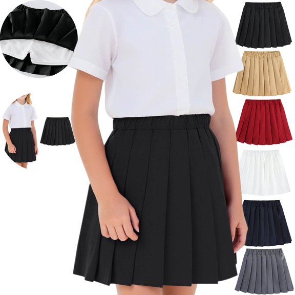 Gamivast Pleated Skirts for Girls Kids Elastic Waist Preppy Pull-on Uniform Skirts with Undershorts Athletic Skort Back to School Clothing Teen