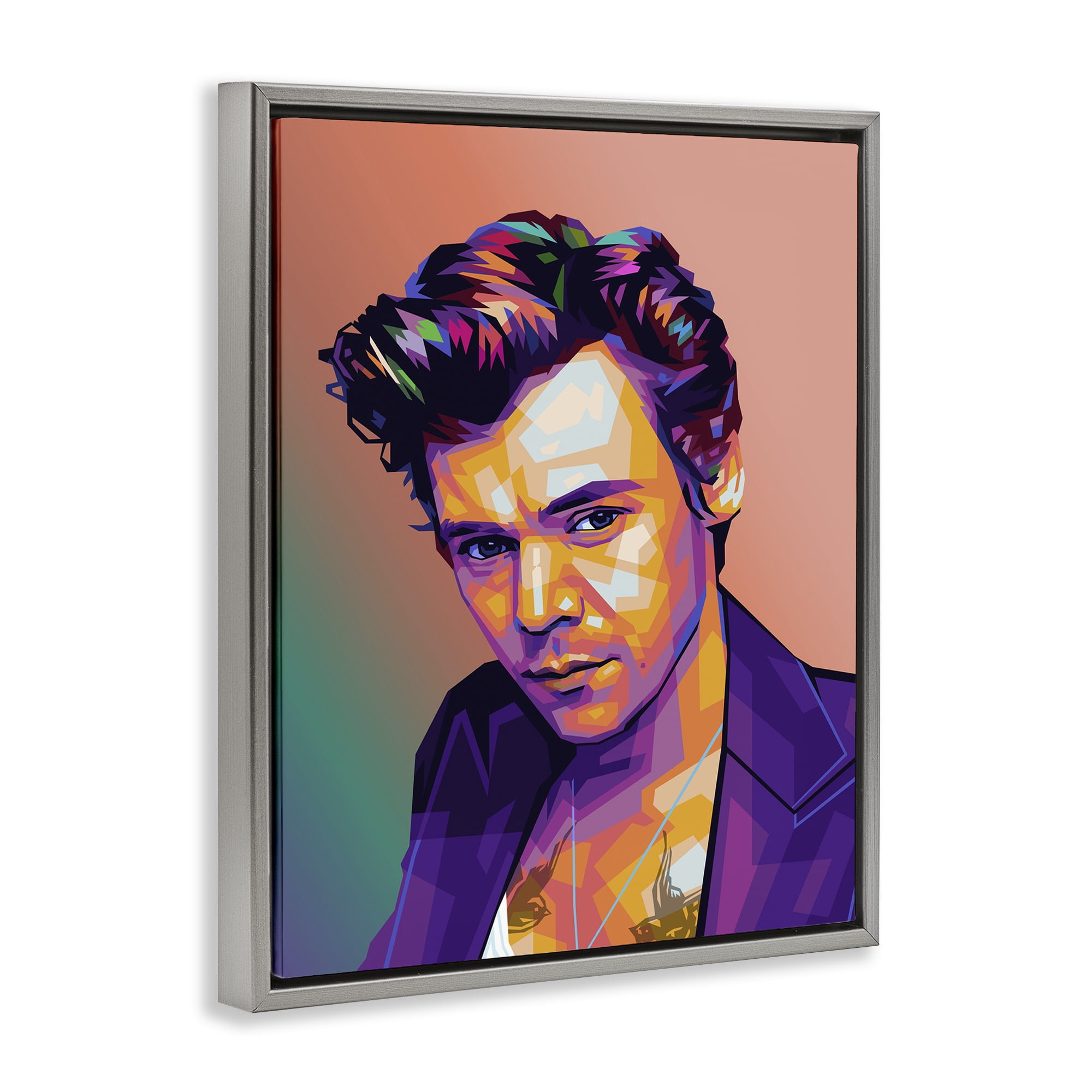 Stupell Industries Peach & Purple Harry People Painting Gray Floater Framed Canvas Art Print Wall Art, 17 x 21