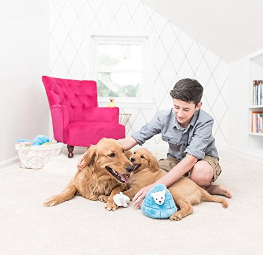 ZippyPaws - Arctic Pals Burrow, Interactive Squeaky Hide and Seek Plush Dog Toy - Polar Bear Igloo