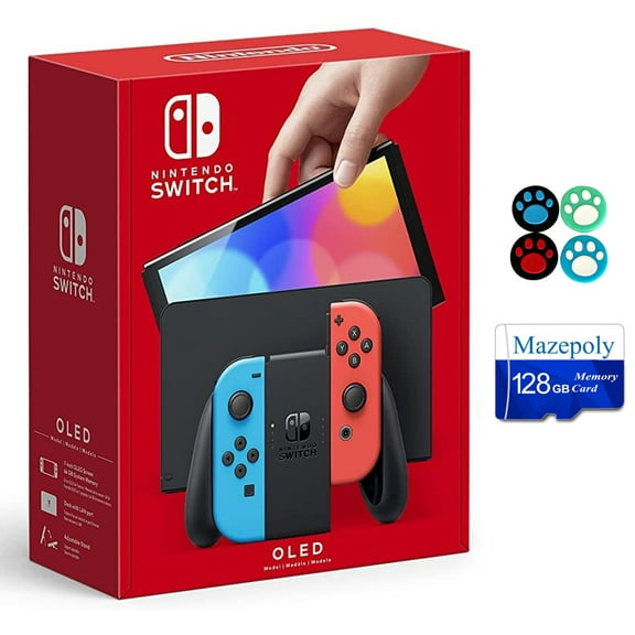 Nintendo Switch OLED Model with Mazepoly Accessories, Neon Blue & Neon Red