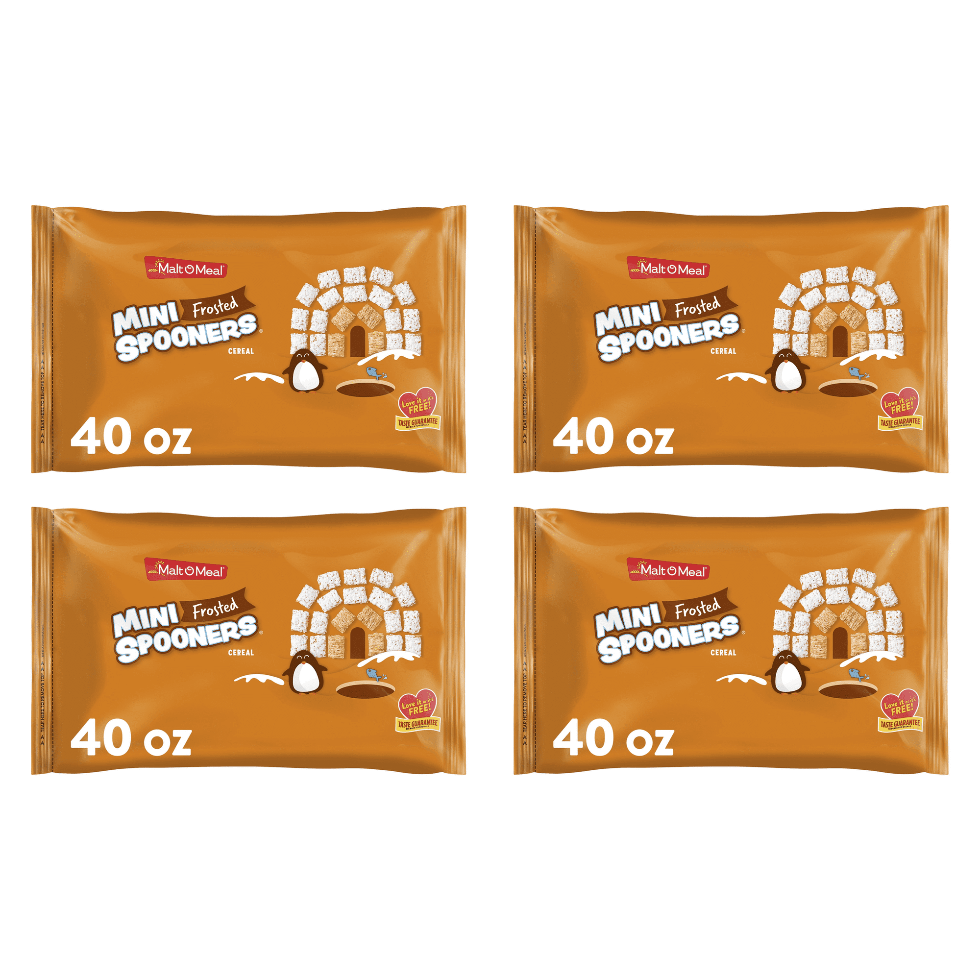 Malt-O-Meal Frosted Mini Spooners, Shredded Wheat Whole Grain Wheat Cereal, Crunchy 40 oz (Pack 4)