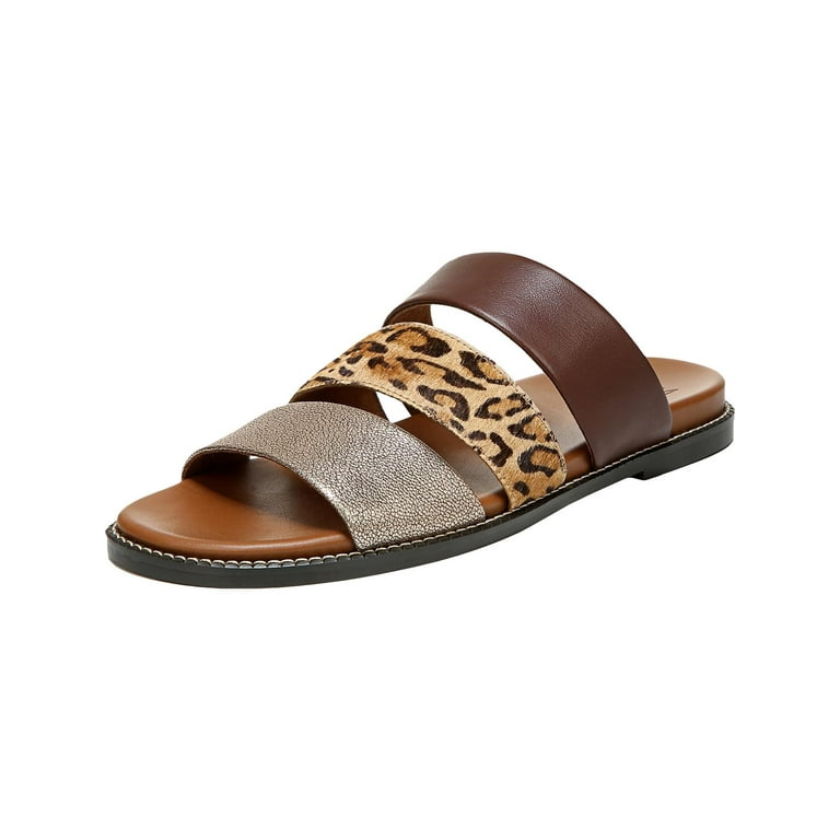 Naturalizer Womens Kellie Leather Animal Print Flat Sandals