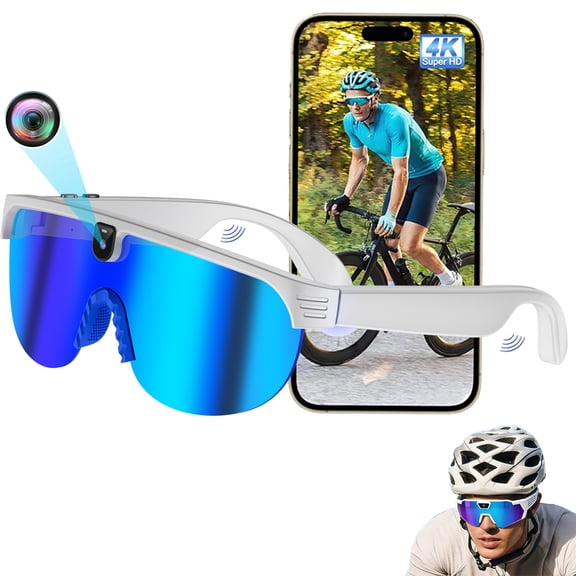 Wiher AI Smart Camera Glasses, Outdoor Sports Glasses with 4K 8MP 1200P HD Anti-Shake Camera Sunglasses for Men and Women, for Outdoor Sports Cycling Hiking Skiing(Blue)