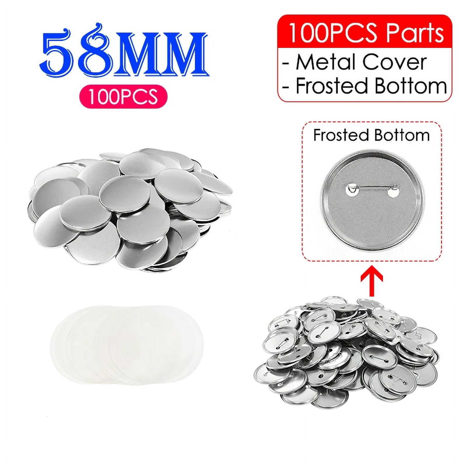 100Sets Frosted Base Blank Badge Pin Button Maker Parts Material Supplies 58mm DIY Buttons Making ,Beginner-Friendly
