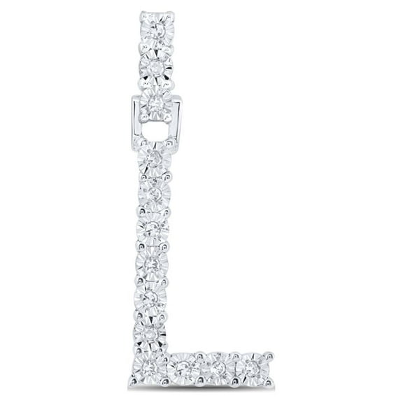 10kt White Gold Womens Round Diamond L Initial Letter Pendant 1/12 Cttw