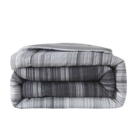 MAINSTAYS ALL IN ONE REVERSIBLE COMFORTER AND SHEET SET, 7-PIECE, FULL, GRAY STRIPE