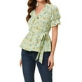 thumbnail image 1 of INSPIRE CHIC Women's Crossover V Neck Short Sleeves Ruffle Wrap Blouse M Light Green, 1 of 6