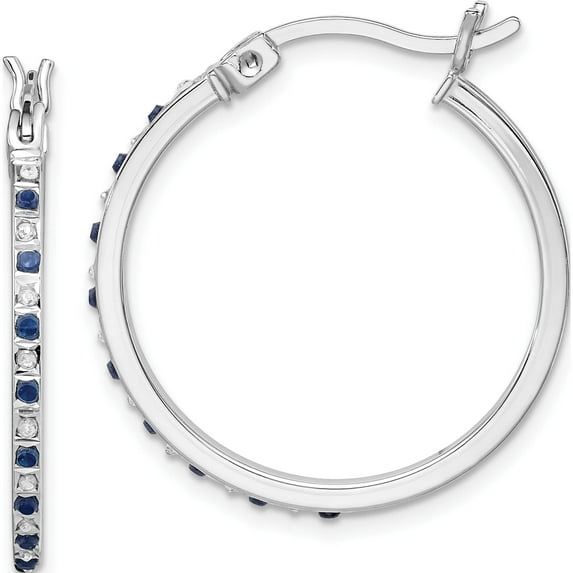 Ss/Gold Plated Sterling Silver Platinum-Plated Diamond Mystique Dia/Sapphire Hoop Earrings (26 X 25) Made In United States qe14397