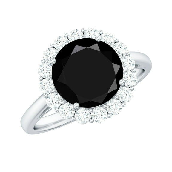 925 Sterling Silver Round 2 Ctw Black Spinel Gemstone Women Halo Ring, Engagement Wedding Ring For Her_10.5