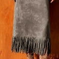 thumbnail image 5 of Women's Faux Suede Fringe Trim Skirt High Waisted Pencil Dressy Midi Skirts Vintage Tassell Long Skirt for Fall Winter, 5 of 6