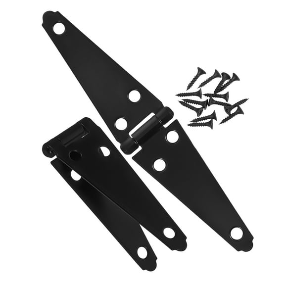 Raindrops 2-Pack Heavy Duty Black Galvanized Steel Strap Hinges for Gates, Doors, Barns & Fence with Mounting Hardware