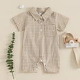 thumbnail image 2 of KyCheLot Newborn Baby Boy Summer Clothes Dressy Collar Plaid Short Sleeve Jumpsuit Buttons Cotton Bodysuits 0-18Months, 2 of 7