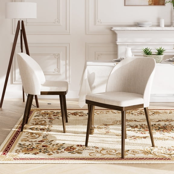 EOP Modern Upholstered Dining Chairs Set of 2, Wooden Dining Side Chairs with Curved Backrest, Armless Kitchen Chairs for Dining Room & Restaurant, Beige