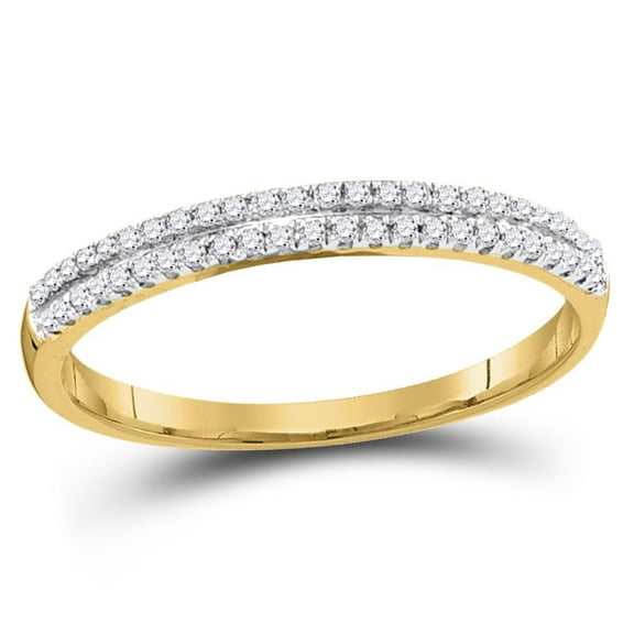 10K Yellow Gold Diamond Double Row Wedding Band Slender Anniversary Ring 1/6 CT