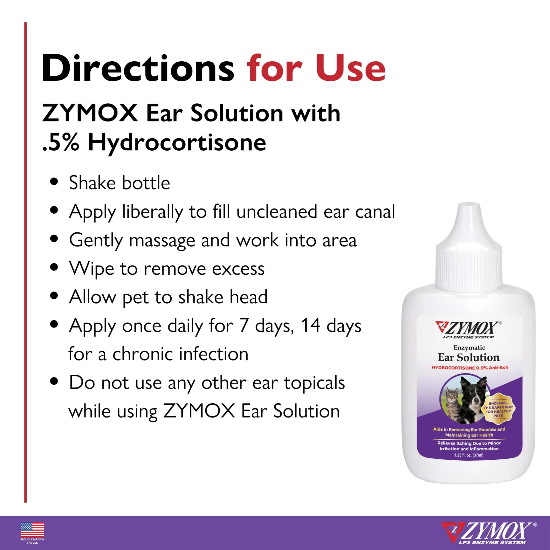 ZYMOX Enzymatic Ear Care Solution for Dogs & Cats 0.5% Hydrocortisone 1.25 oz 2 Pack