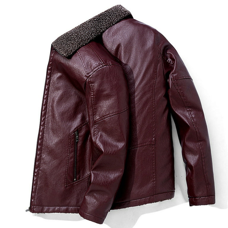 YYDGH Men's Long Sleeve Plus Size Lapel Leather Jacket Casual Faux