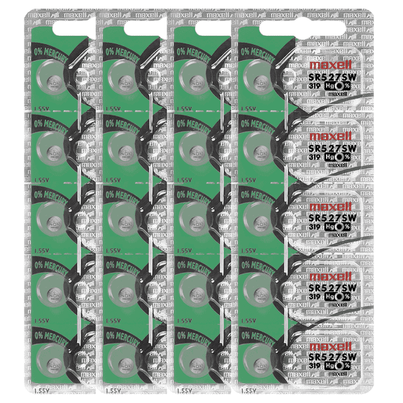 Maxell 319 SR527SW 1.55V Silver Oxide Watch Battery (20 Batteries)