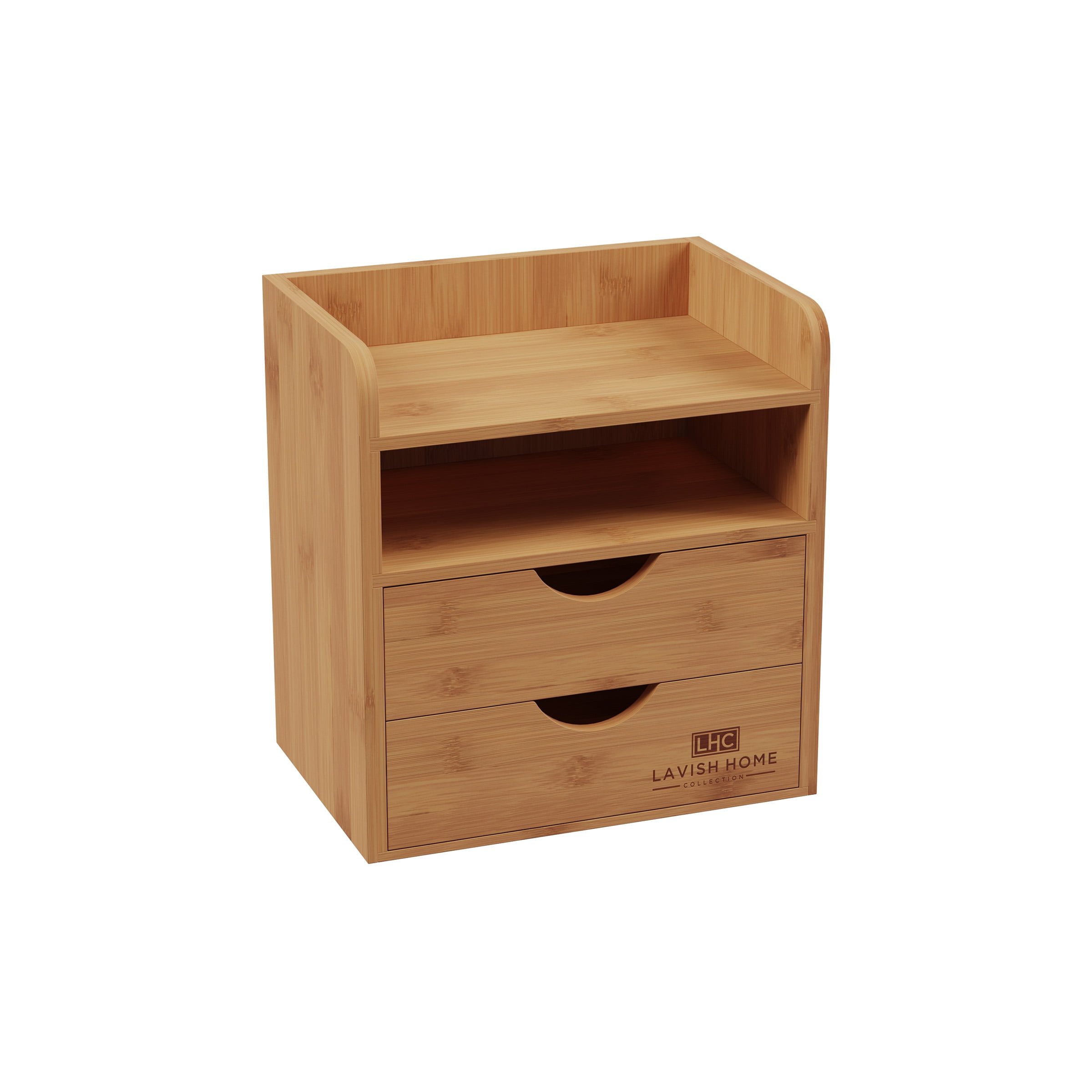 US 3-Tier Bamboo Shelf Organizer For Desk With 3 Drawers Desktop Storage Box 