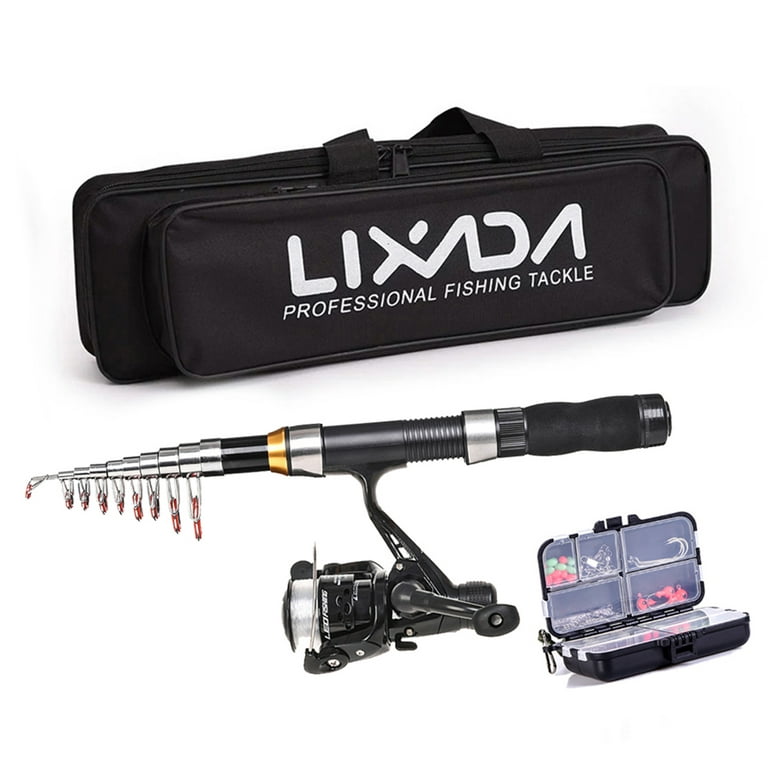 Lixada Full Fishing Kit Combo 2.1m/2.4m Telescopic Rod Reel Set with Hooks  Lures Barrel Swivels and Storage Bag