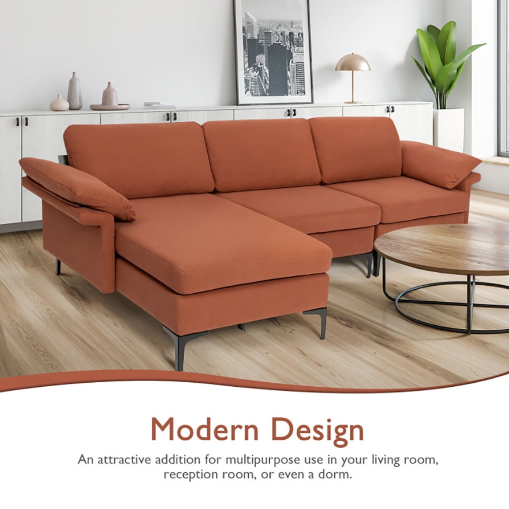 Finihen L-shaped Sectional Sofa Couch, Convertible Sectional Sofa, Extra Large Modular L-shaped Sectional Sofa with Reversible Chaise for 4-5 People, for Living Room, Rust Red