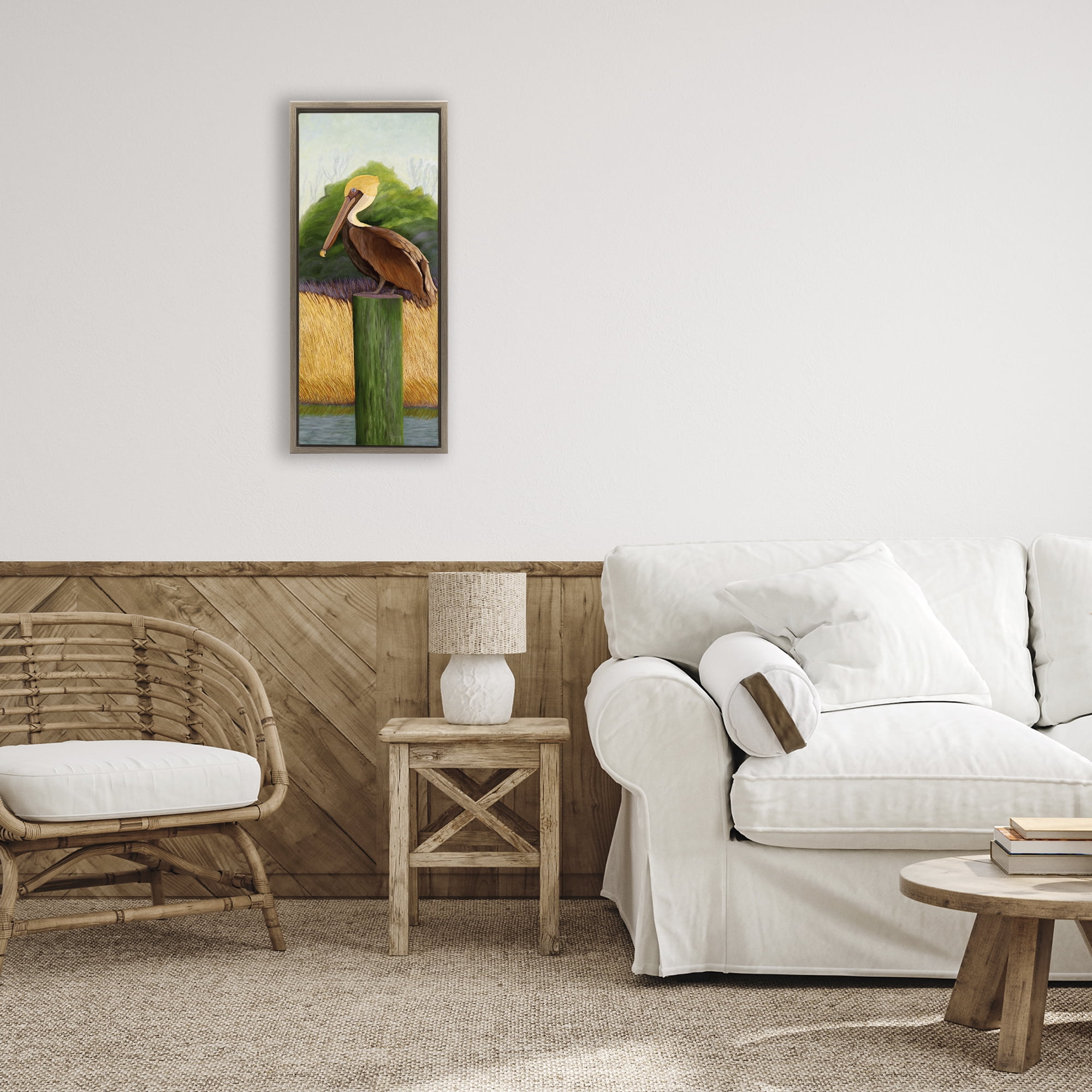 Stupell Industries Perched Blue Eyed Pelican Brown Framed Floater Canvas Wall Art, design by Barbara Fallenbaum