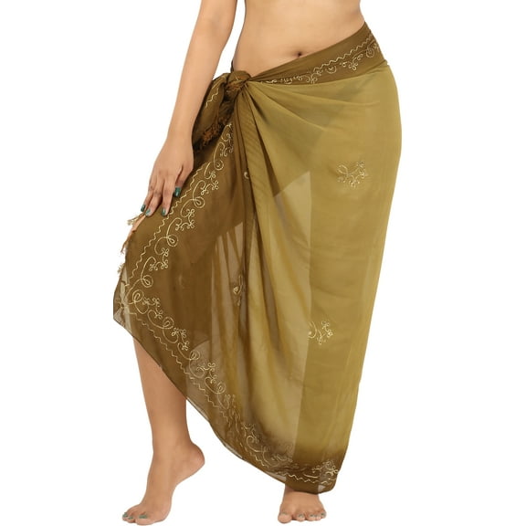 HAPPY BAY Women's Summer Swimwear Skirt Swimsuit Beach Sarong Coverups Swim Cover up Wrap Vacation Pareos Long Beachwear Wraps for Women One Size Pecan, Embroidery