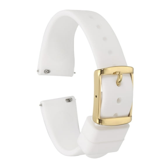 Uxcell Silicone Watch Band 18mm Quick Release Rubber Replacement Watch Strap with Stainless Steel Gold Clasp, White