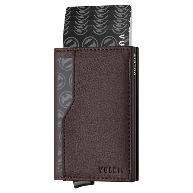 Tarjetero VULKIT, piel con bloqueo RFID, marrón oscuro