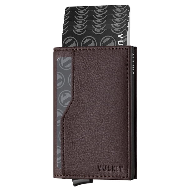 Tarjetero VULKIT, piel con bloqueo RFID, marrón oscuro