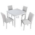 thumbnail image 3 of GZXS 5-Piece Dinette Set, Square Dining Table with Crystal Crushed Diamond Edge and 4 Linen Upholstered Chairs, Space-Saving Dining Set for Compact Kitchen, White+Light Gray, 3 of 8
