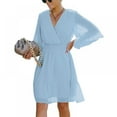 thumbnail image 3 of Femmes Mini Robe Taille Élastique Volants Robe de Soirée Ample Fit Dot Print V Cou Manches Courtes Robe Fluide, 3 of 9
