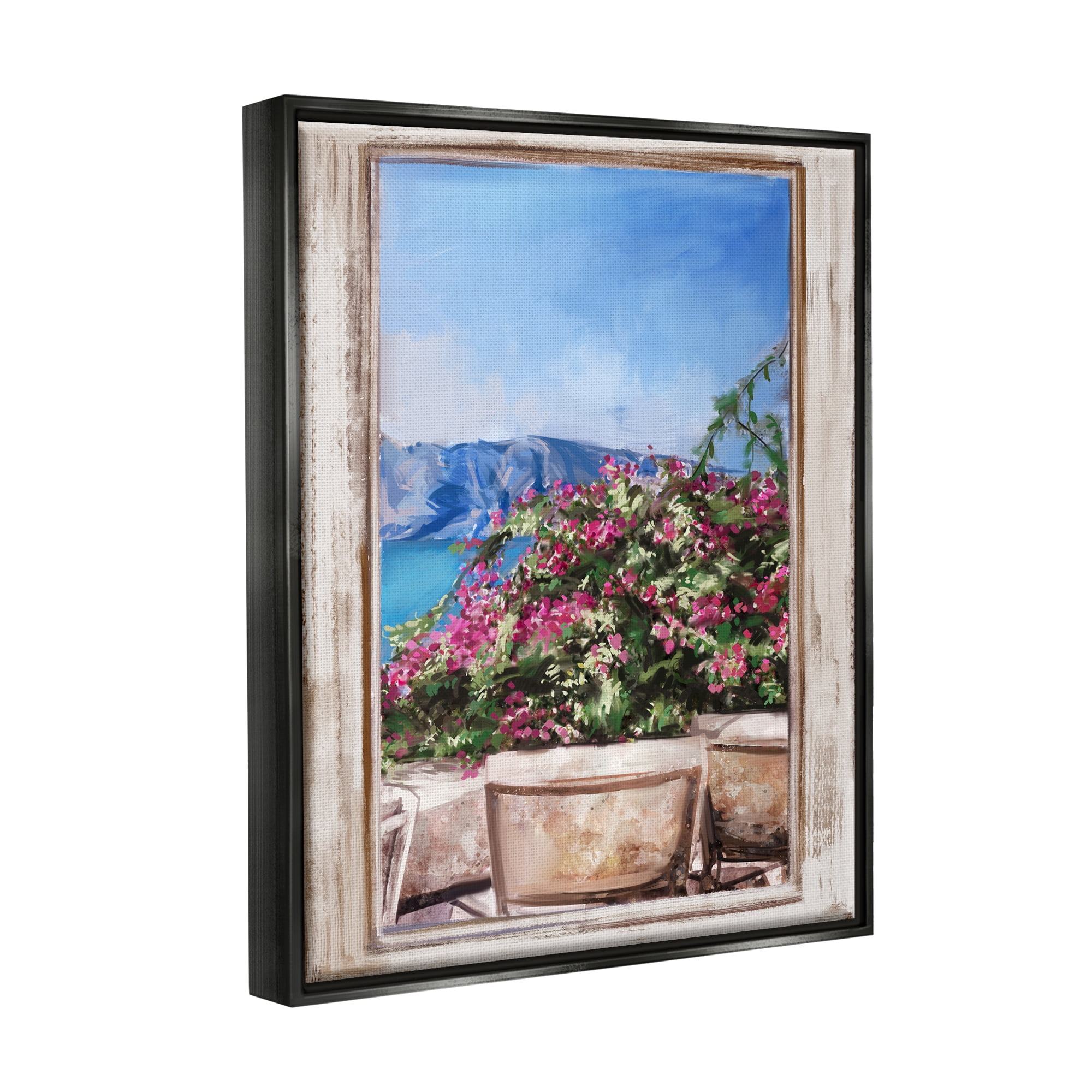 Stupell Industries Through Window View Seaside Flower Garden Scene Painting Jet Black Floating Framed Canvas Print Wall Art, Design by Ziwei Li