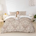 thumbnail image 2 of jejeloiu Vintage Damask Duvet Cover Queen,Retro Floral Queen Bedding For Adults,Beige Taupe,Reversible,3pcs,1 Duvet Cover and 2 Pillowcases, 2 of 6