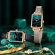 thumbnail image 4 of Relojes de mujer, reloj cuadrado de cuarzo a la moda para mujer, conjunto de pulsera, esfera verde, malla de oro rosa Simple, relojes de lujo para mujer, 4 of 5