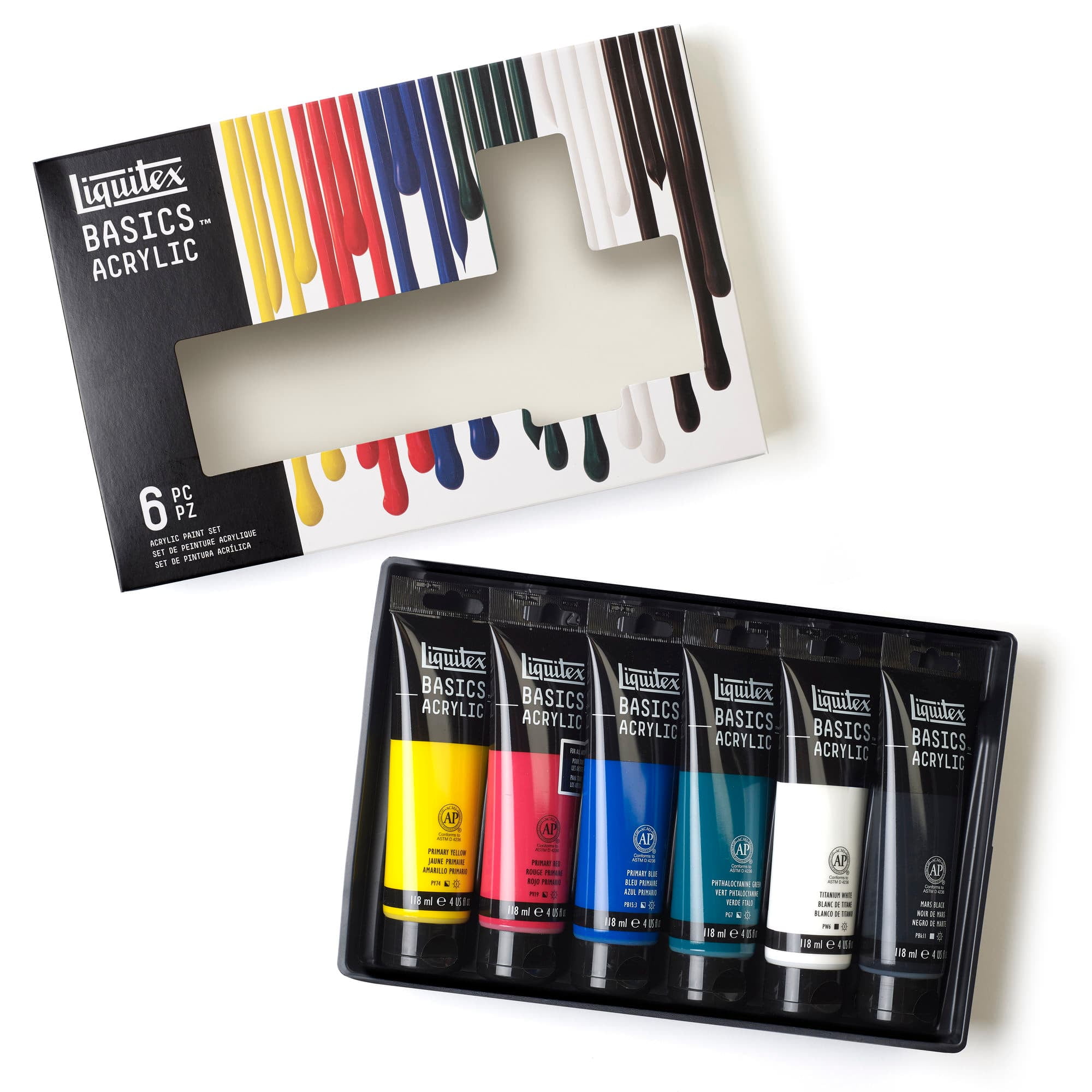 Liquitex 6 Count (36 total) 4oz. BASICS Acrylic Set - Non-Toxic Paint for Drawing, Painting, Art & Crafts Supplies - Bulk 6 Pack