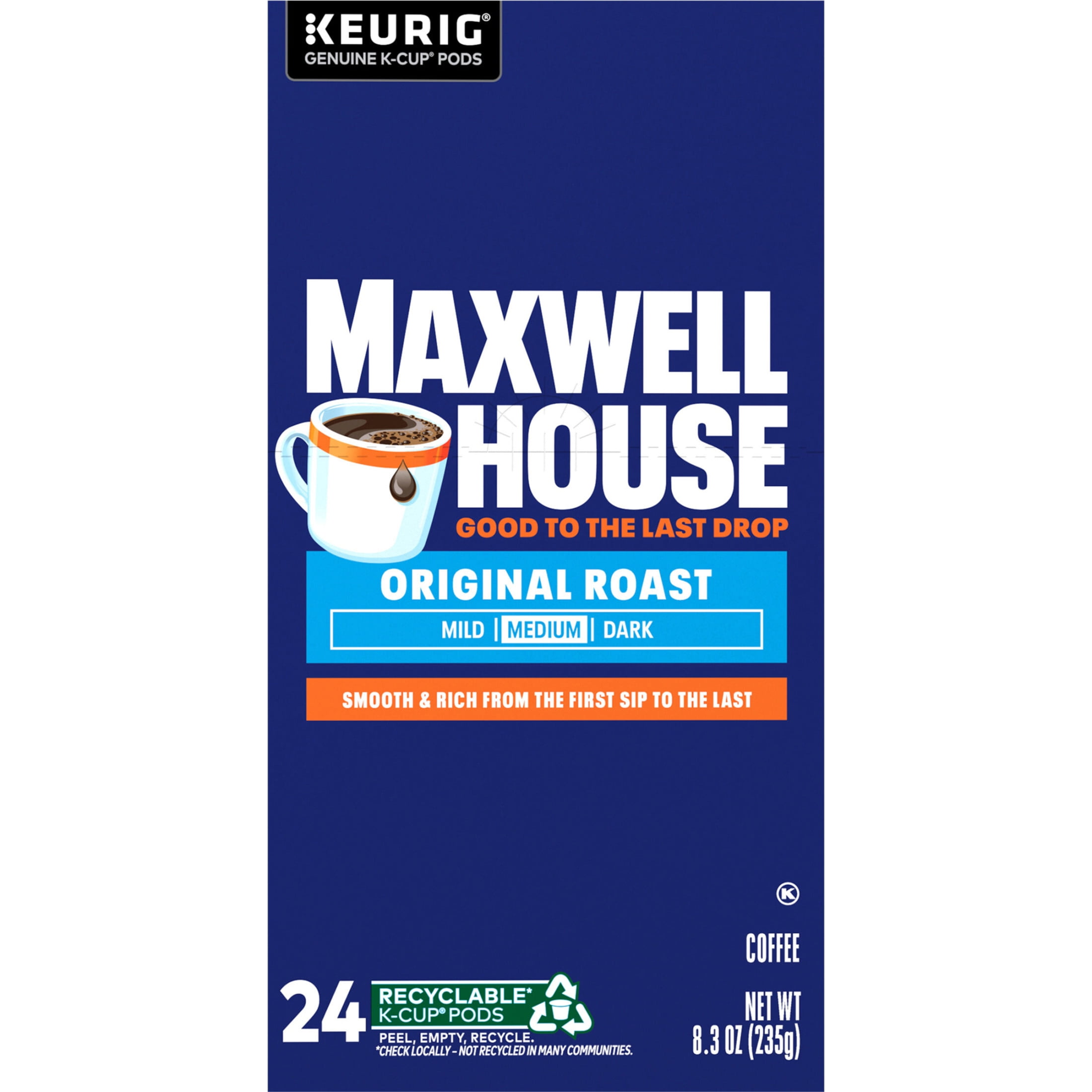 (4 pack) Maxwell House Original Roast Medium Roast K-Cup® Coffee Pods, 24 ct Box