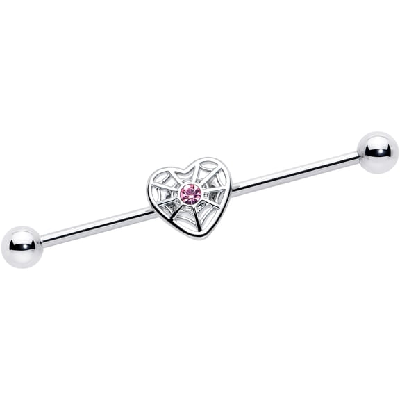 Body Candy 14 Gauge Pink Gem Spiderweb Heart Love Industrial Barbell 38mm Stainless Steel for Women