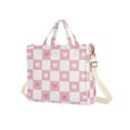 thumbnail image 7 of FORMRS Womens Corduroy Tote Bag Crossbody Shoulder Handbag with Pocket, Pink Checkered Heart, 7 of 7