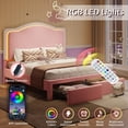 thumbnail image 3 of Merluxy LED Queen Bed Frames with Storage Drawer, Upholstered Platform Bed with Adjustable Headboard, No Box Spring Needed, Easy Assembly,Pink, 3 of 8