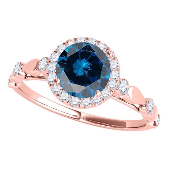 Aonejewelry 1.30 Ct. Halo Blue Diamond Engagement Wedding Ring In 14k Solid Rose Gold