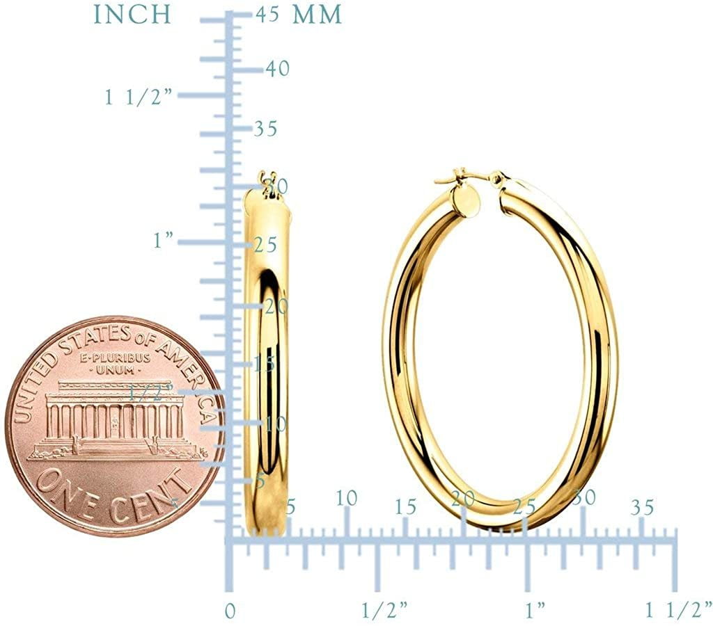 14k REAL Yellow Gold 30MMx3.00MM Thickness Classic Polished Round Tube Hoop Earrings with Snap Post Closure For Women