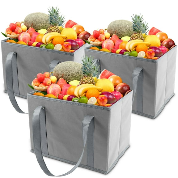 Jokapy 3 Pcs Grocery Bags Reusable Grocery Tote Collapsible Large Capacity Grocery Shopping Bags with Sturdy Bottom Easy to Clean Grocery Bags