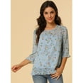 thumbnail image 4 of BluCasual De GaCon Estampado Floral De Man3/4 Con Volantes PaMujer Azul claro M, 4 of 5