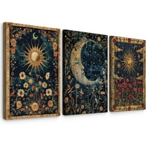 Moon Sun Star Celestial Wall Art Tarot Card Vintage Poster Decor Gothic Witchy Aesthetic Canvas Wall Art Boho Flower Mystical Astrology Painting Dark Academia Posters for Bedroom Unframed