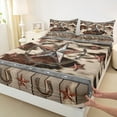 thumbnail image 3 of Manfei Western Texas Stars Queen Sheet Sets, Brown Cow Print Sheet Set Queen, Horse Shose Bed Sheets Set Queen Size, Microfiber Bedroom Decoration, 4pcs, 3 of 7