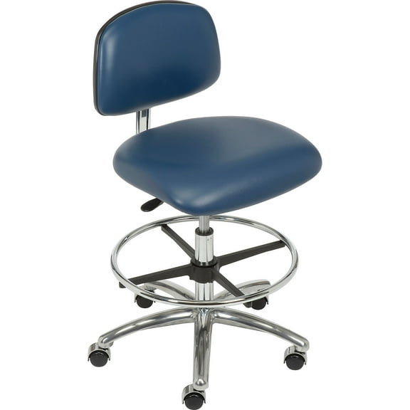 Clean Room Stool, Vinyl, Imperial Blue, Armless, Mid Back